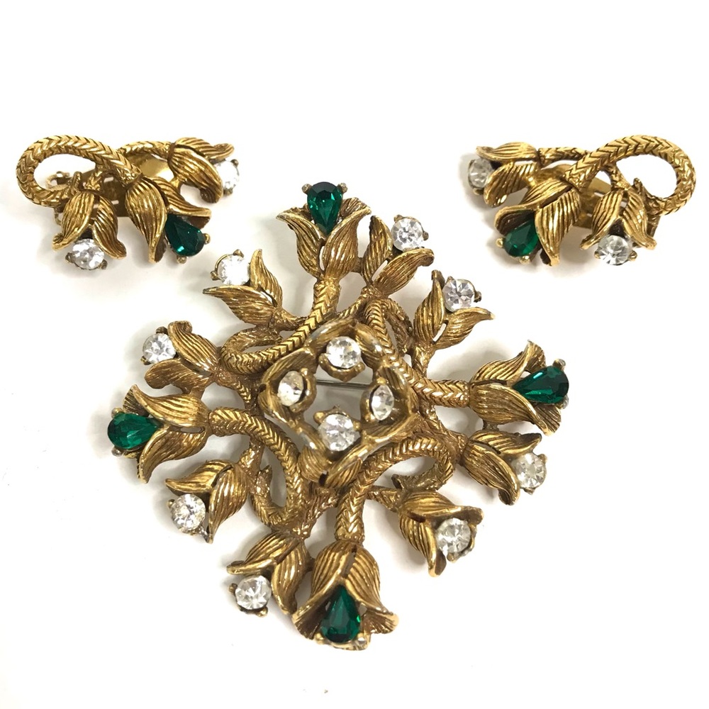 Designer Vintage Brooch Earring Set Retro JEANNE